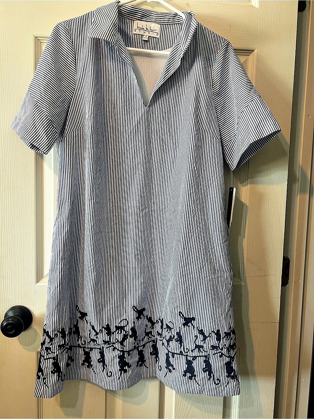 Nicole Miller Studio Embroidered Mini Dress Striped new